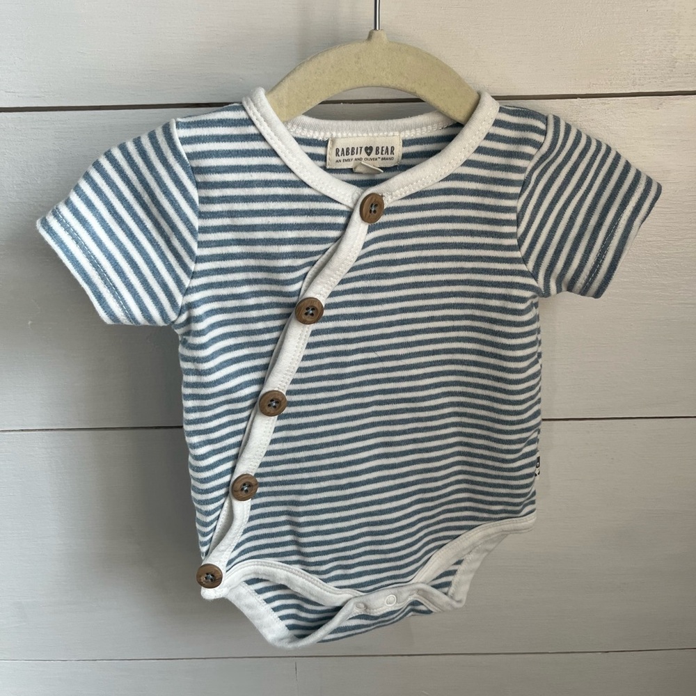 Rabbit & Bear Blue Striped Baby Snap Romper
